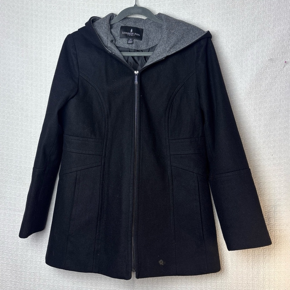 London Fog Black and Gray Classic Trench Coat